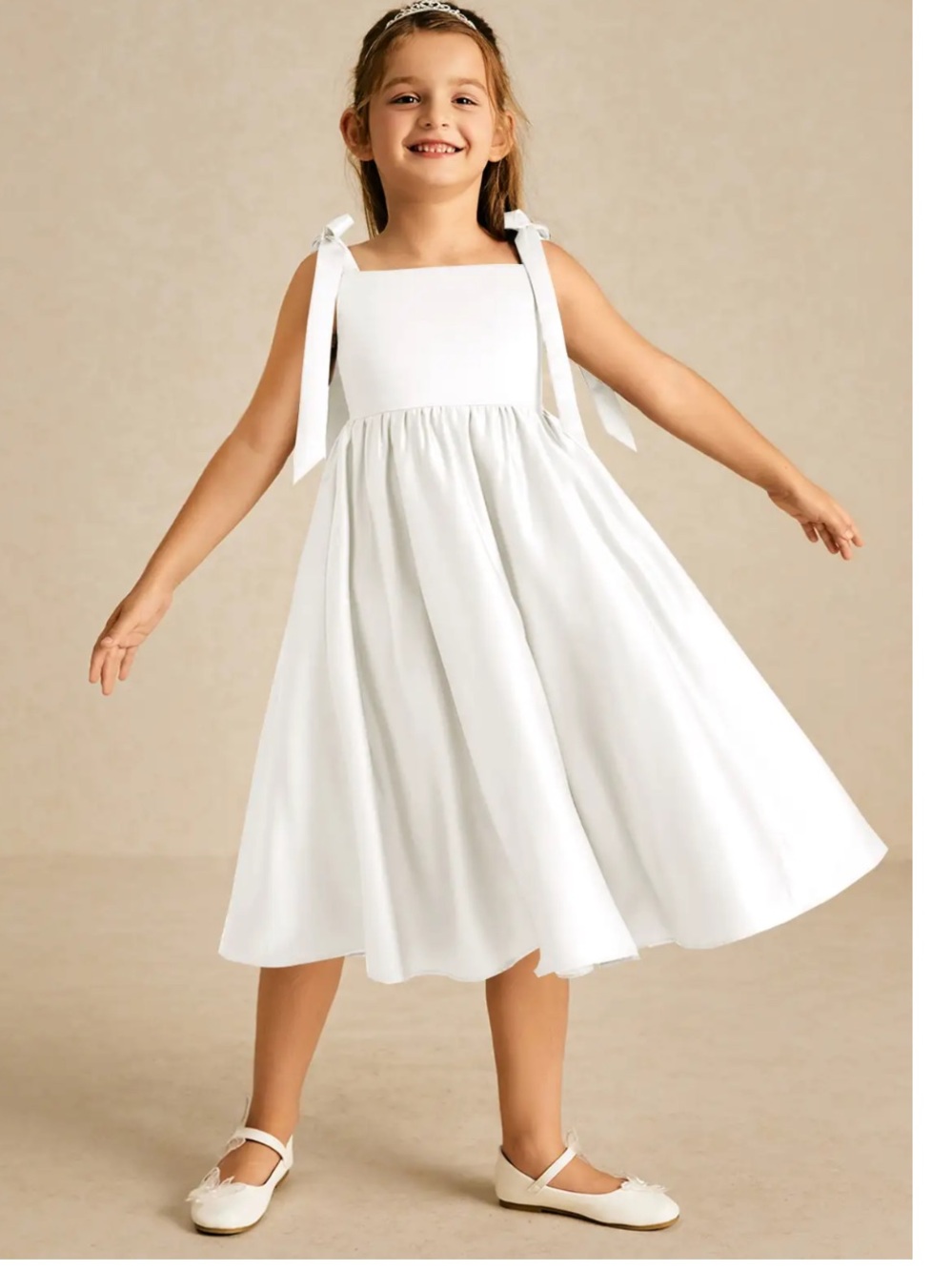 🤍Azazie 🤍White Satin Tie-Strap Girls Formal Dress size 10